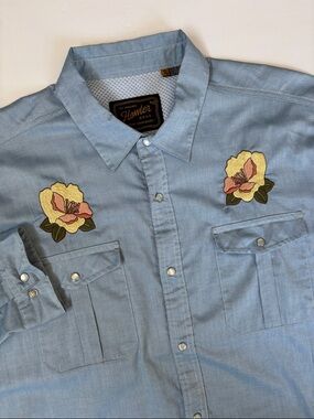 Howler Bros Gaucho Snapshirt Shirt Floral Hibiscus Western Pearl Blue Mens XL